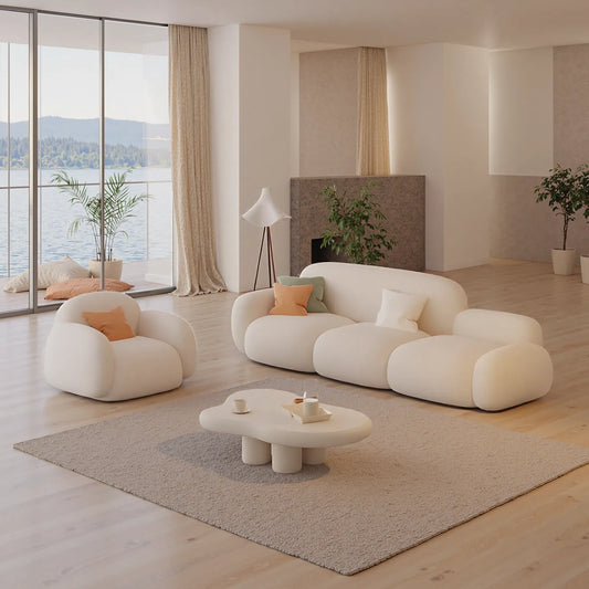 Aihm-Lon Commercial Grade White Sofa Set with Table Chair for Client Seating Area 83"-98"