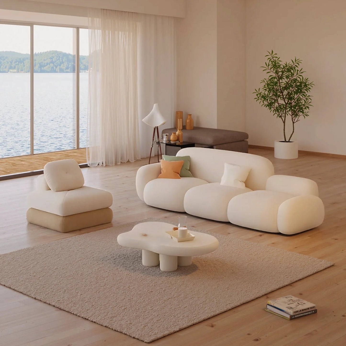 Aihm-Lon Commercial Grade White Sofa Set with Table Chair for Client Seating Area 83"-98"