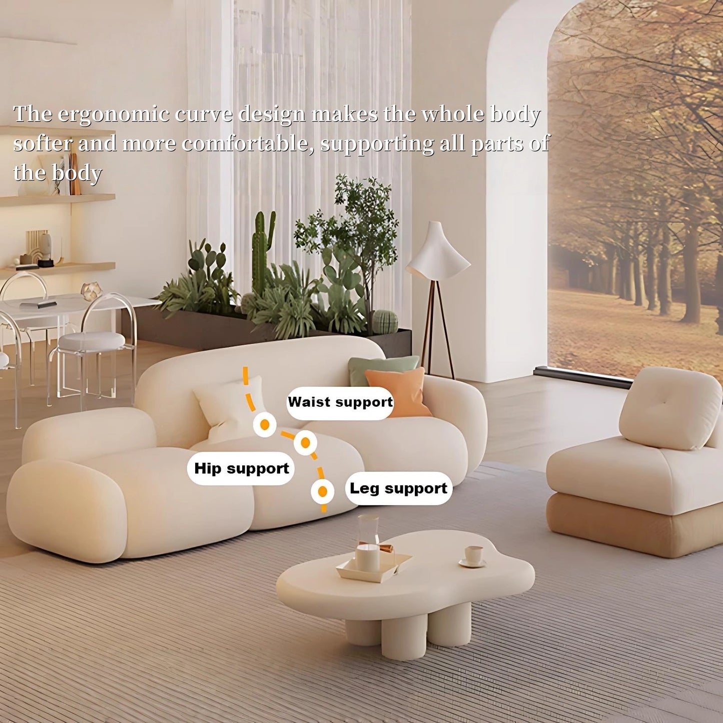 Aihm-Lon Commercial Grade White Sofa Set with Table Chair for Client Seating Area 83"-98"