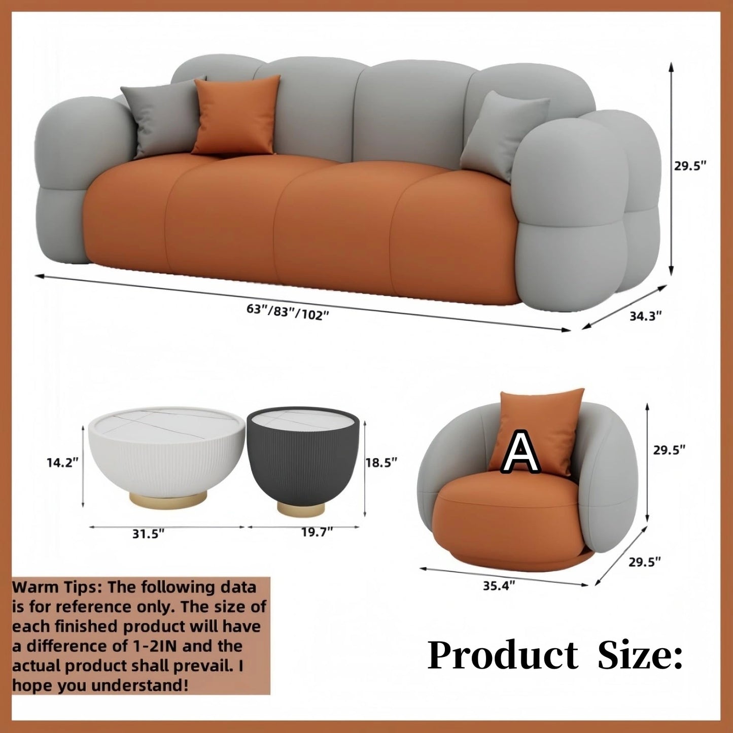Aihm-Lon Commercial Use Grey Sofa Set with Stool and Coffee Tables for Reception Area 63"-102"
