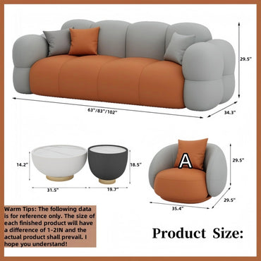 Aihm-Lon Commercial Use Grey Sofa Set with Stool and Coffee Tables for Reception Area 63"-102"
