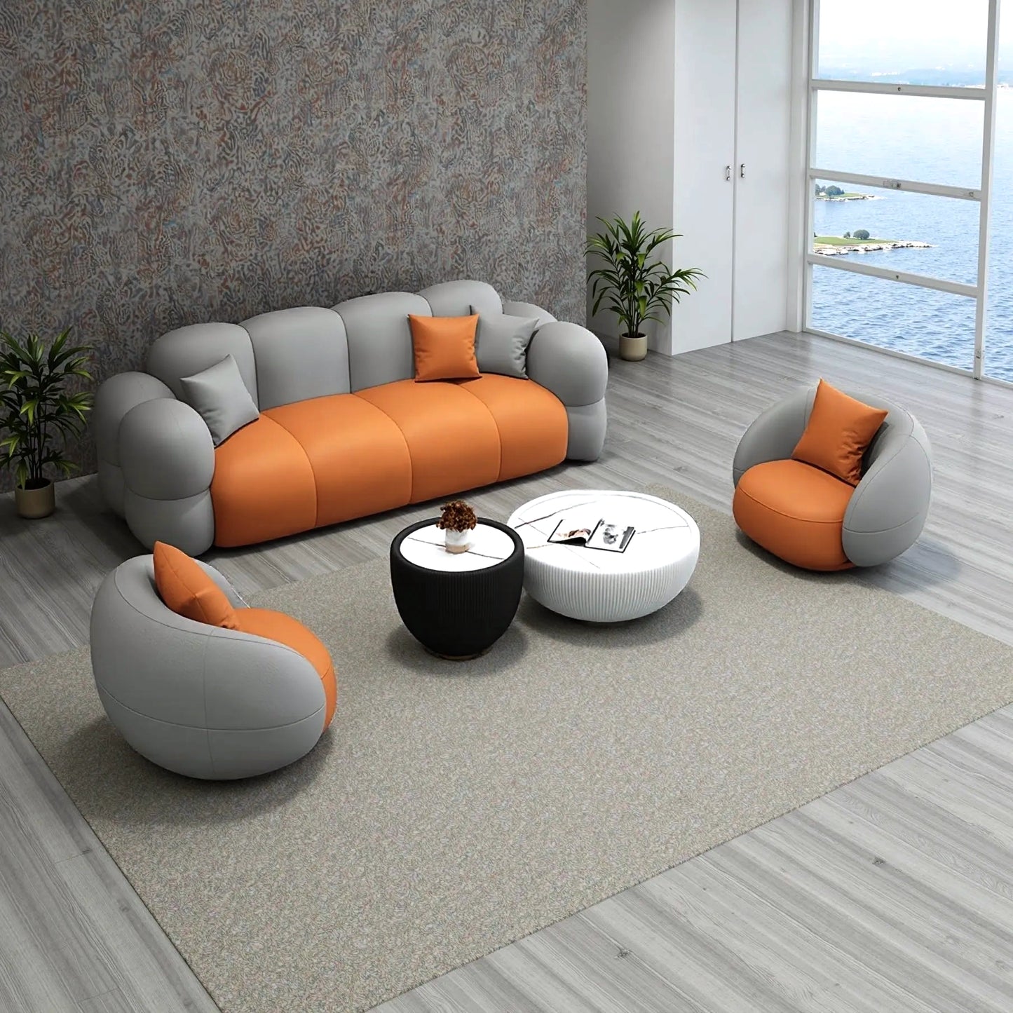 Aihm-Lon Commercial Use Grey Sofa Set with Stool and Coffee Tables for Reception Area 63"-102"