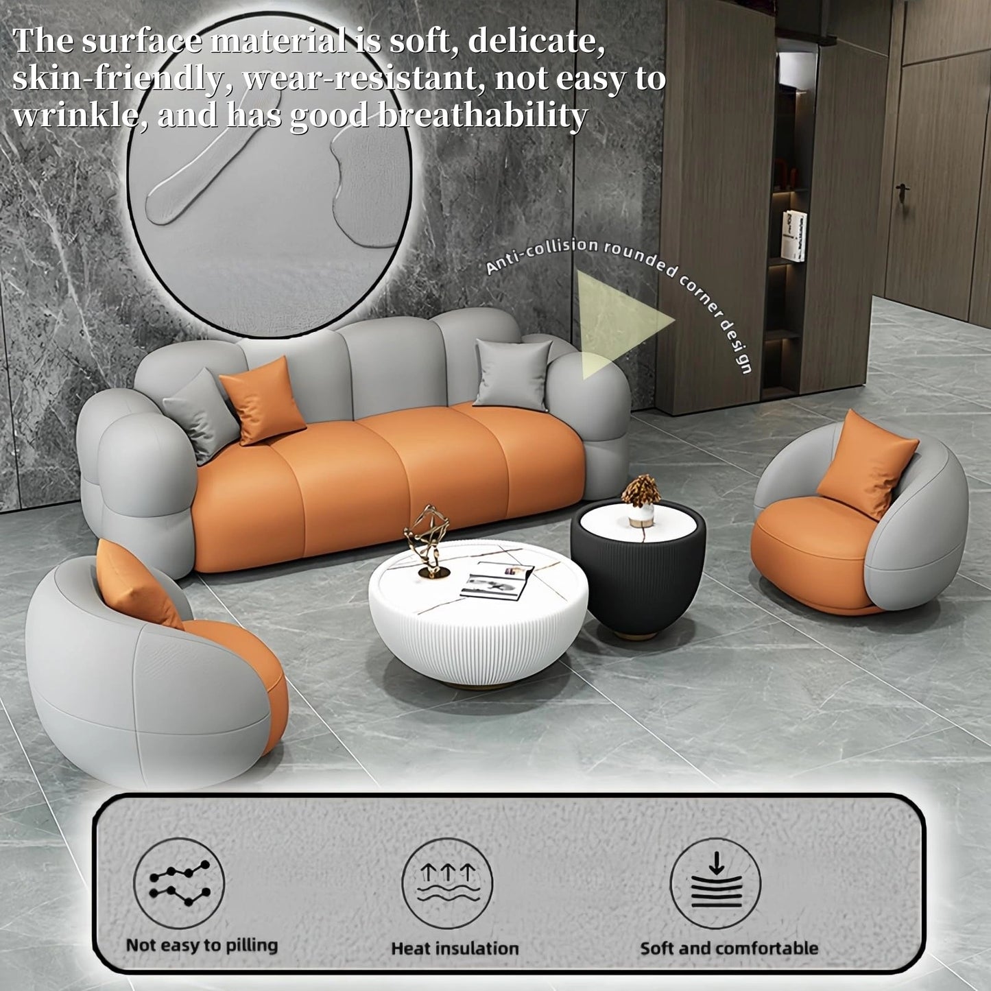 Aihm-Lon Commercial Use Grey Sofa Set with Stool and Coffee Tables for Reception Area 63"-102"