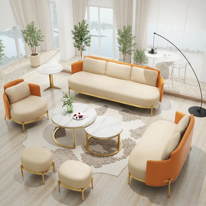 Aihm-Lon Commercial Grade Beige Minimalist Sofa Set with Stool and Coffee Table 71"