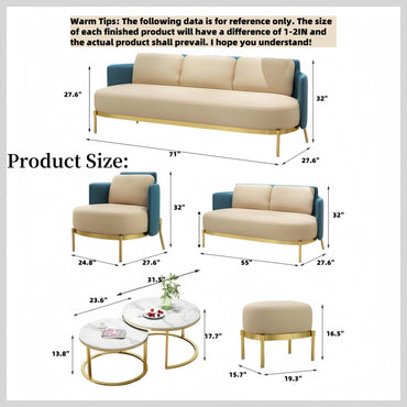 Aihm-Lon Commercial Grade Beige Minimalist Sofa Set with Stool and Coffee Table 71"
