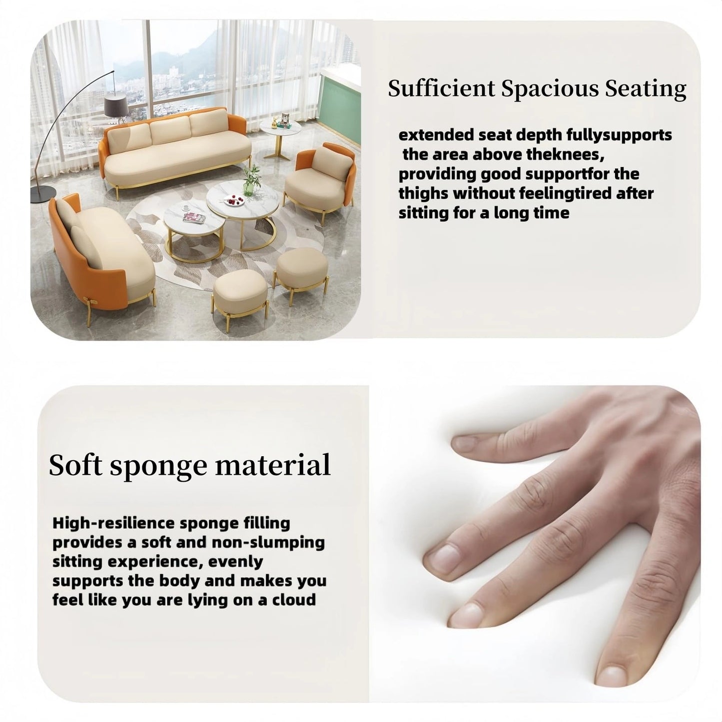 Aihm-Lon Commercial Grade Beige Minimalist Sofa Set with Stool and Coffee Table 71"