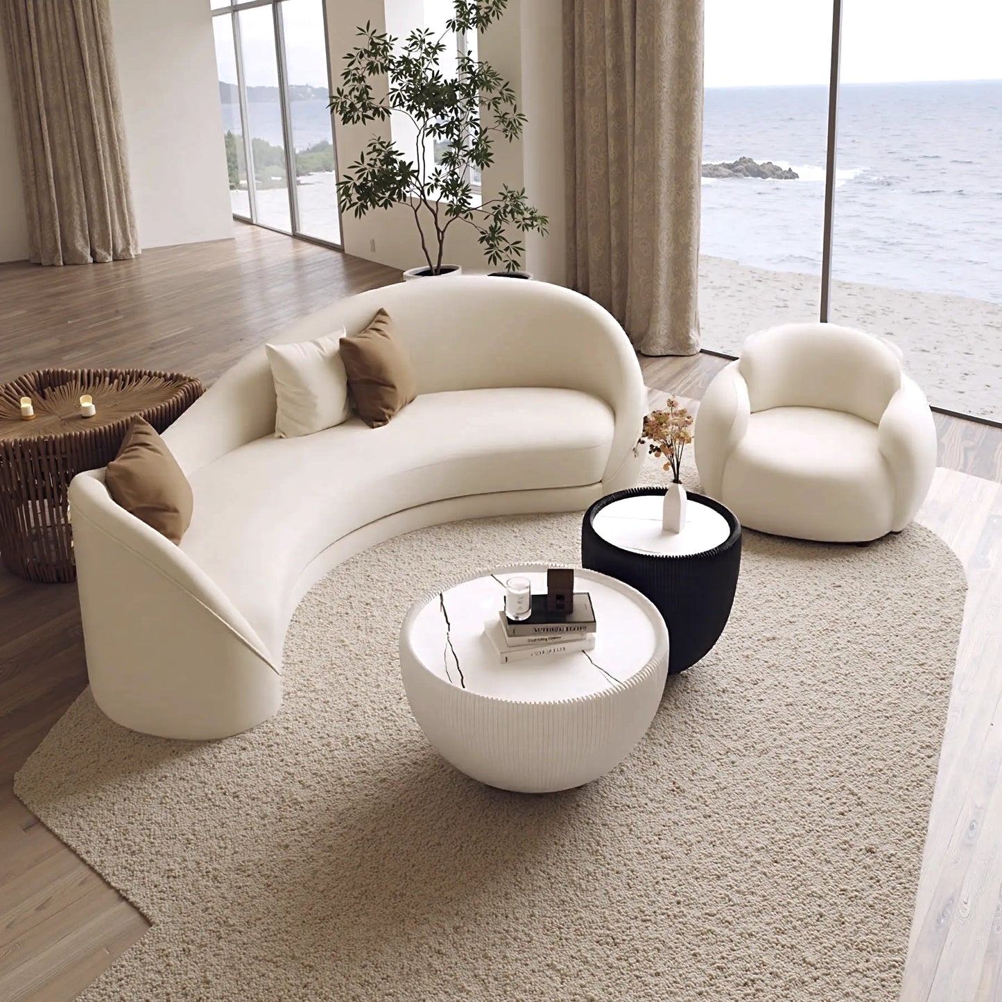 Aihm-Lon Commercial Grade White Sofa Set with Stool and Coffee Tables for Lobby Reception Area 79"-100"