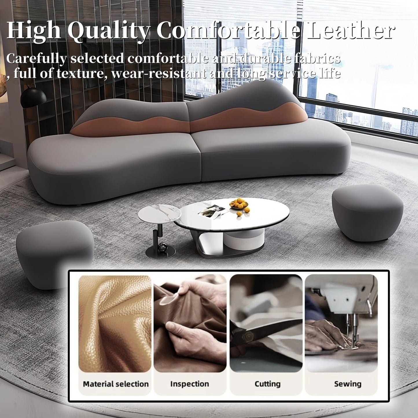 Aihm-Lon Commercial Grade Sofa Set with Stool and Coffee Tables 94"-142"