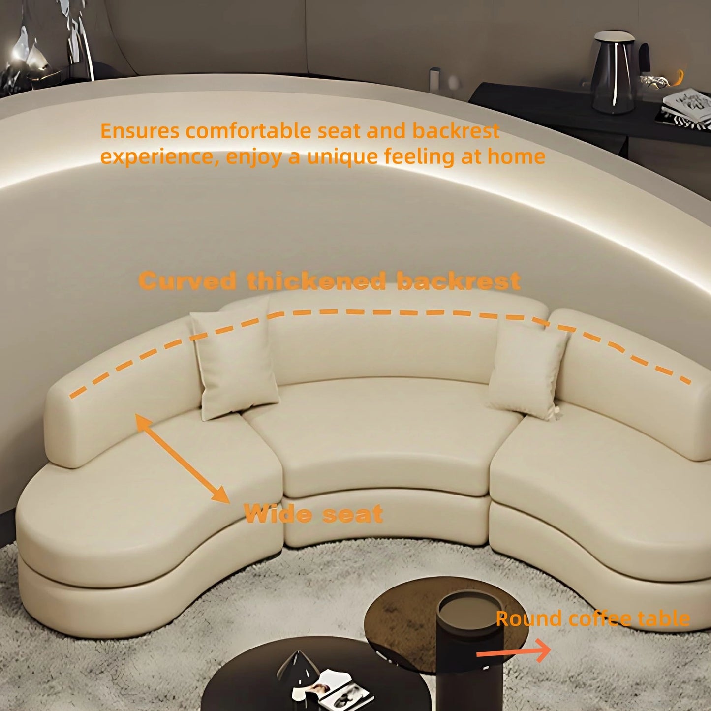 Aihm-Lon Commercial Grade 3 Seater Curved Sectional Sofa Set 118"-177"