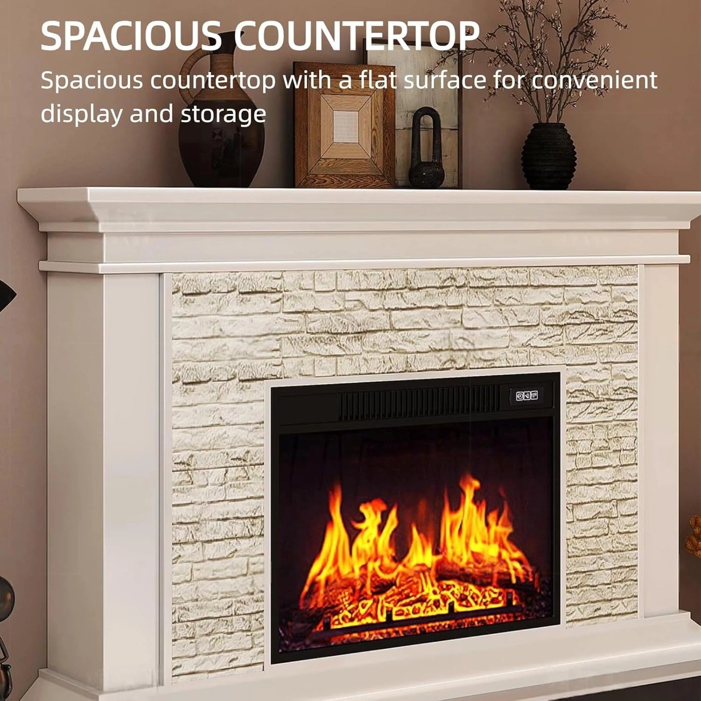 Aihm-Lon Rustic Electric Fireplace Includes Faux Stone Texture 47”