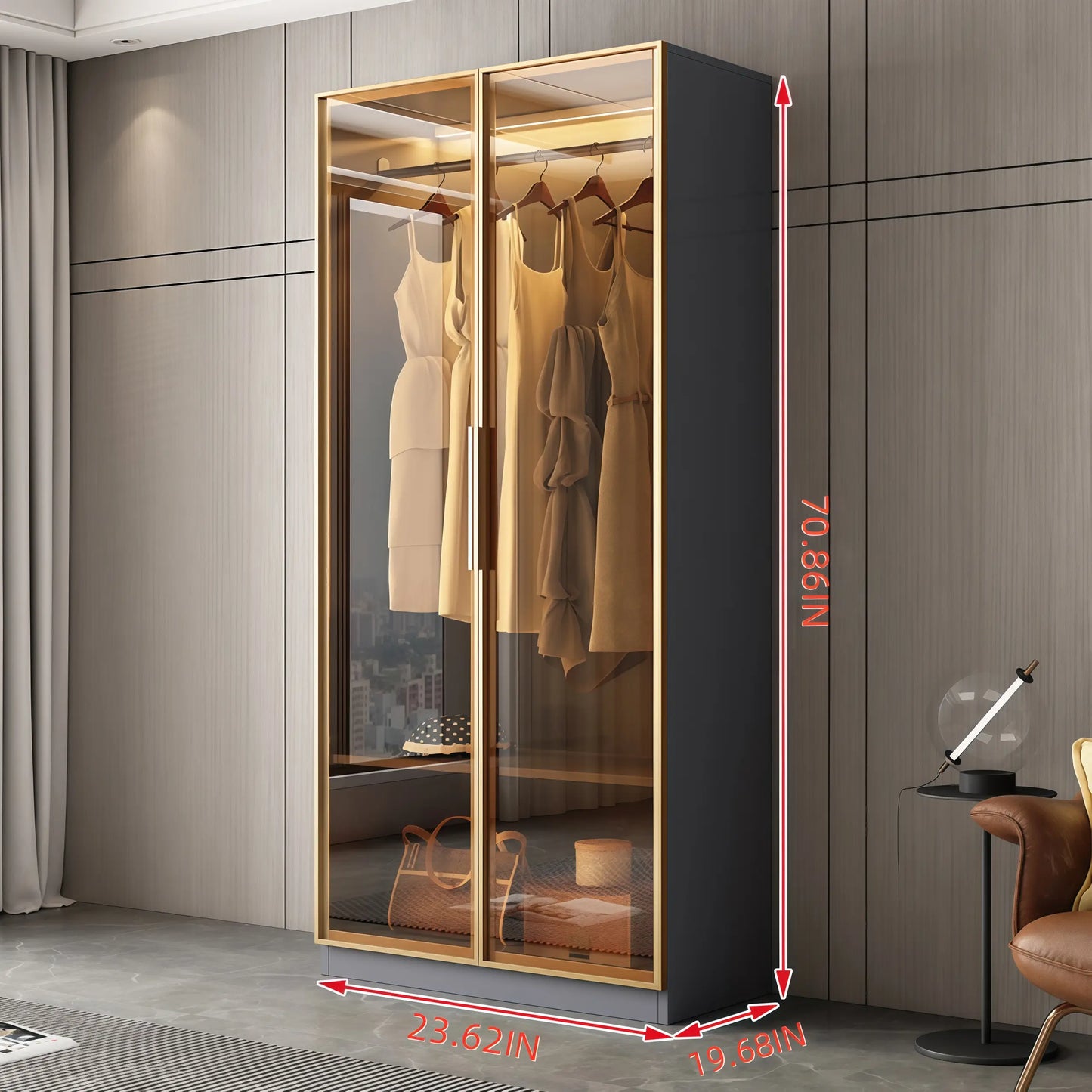 Aihm-Lon Wardrobes with Metal Frame Design Storage Shelves 55"-94"