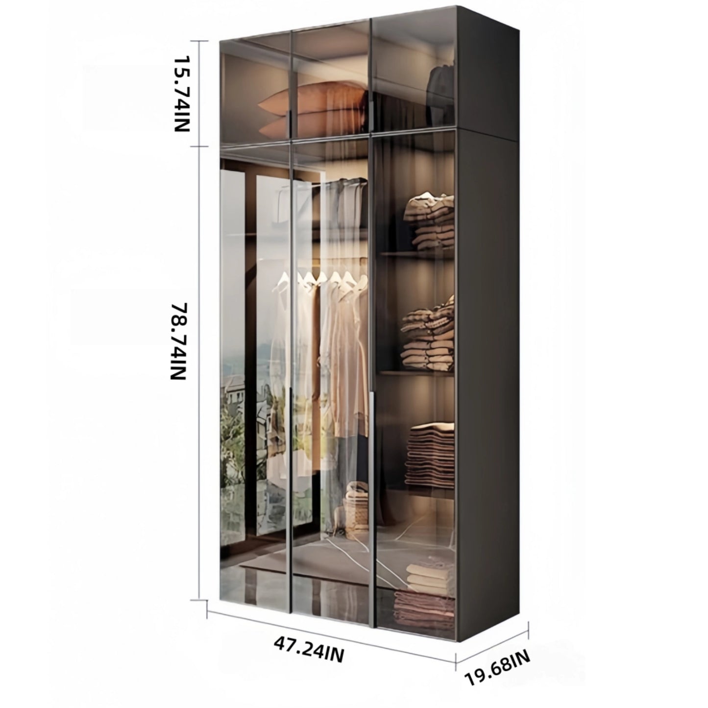 Aihm-Lon Wardrobe with Transparent Glass Doors and Sensor Light 63"-94"