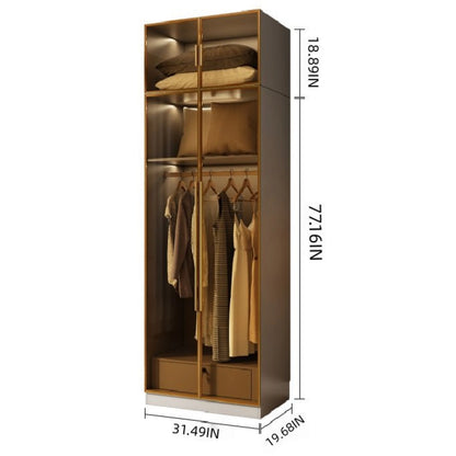 Aihm-Lon Wardrobe with Glass Door Drawers Shelves and Light 63"-95"