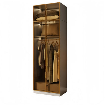 Aihm-Lon Wardrobe with Glass Door Drawers Shelves and Light 63"-95"