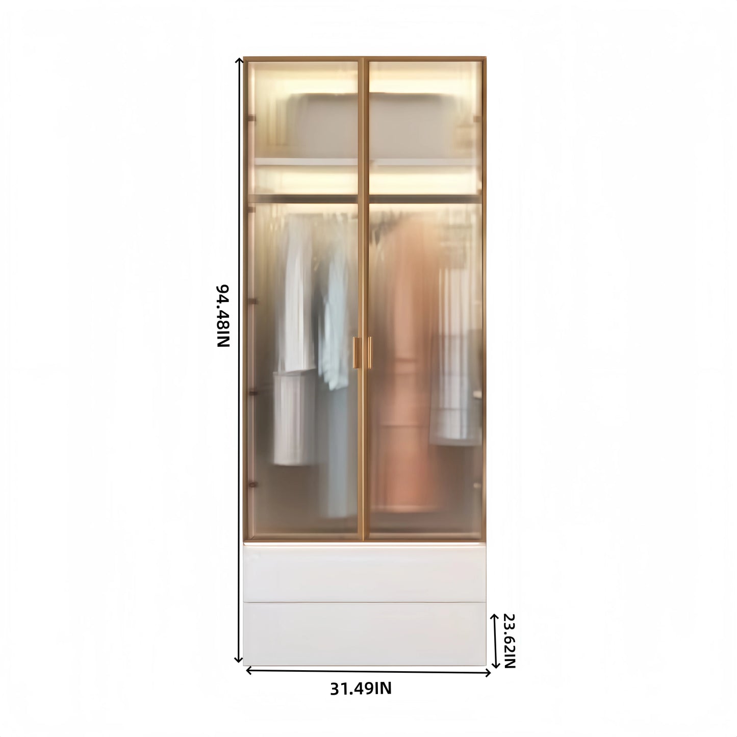 Aihm-Lon Wardrobes with Striped Glass Door Frames Large Storage Capacity  98"-110"