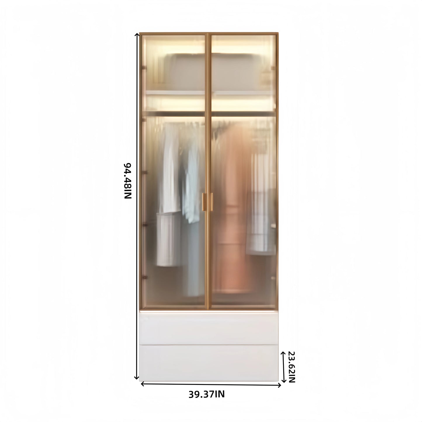 Aihm-Lon Wardrobes with Striped Glass Door Frames Large Storage Capacity  98"-110"