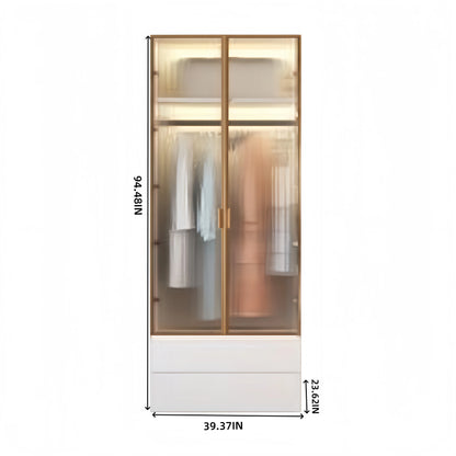 Aihm-Lon Wardrobes with Striped Glass Door Frames Large Storage Capacity  98"-110"