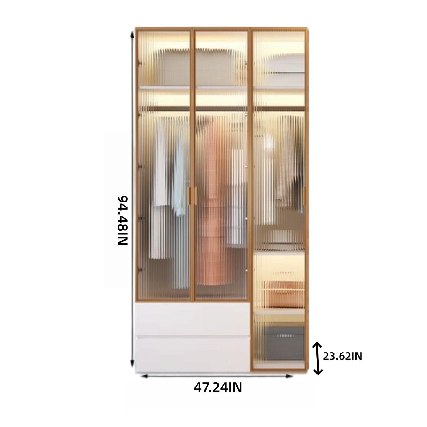 Aihm-Lon Wardrobes with Striped Glass Door Frames Large Storage Capacity  98"-110"