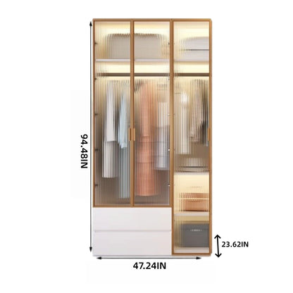 Aihm-Lon Wardrobes with Striped Glass Door Frames Large Storage Capacity  98"-110"