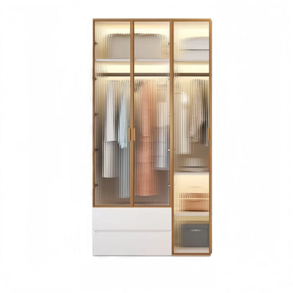 Aihm-Lon Wardrobes with Striped Glass Door Frames Large Storage Capacity  98"-110"