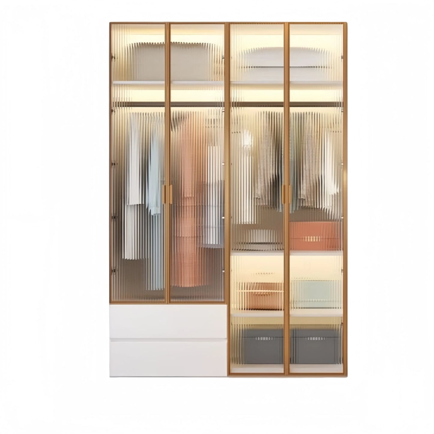 Aihm-Lon Wardrobes with Striped Glass Door Frames Large Storage Capacity  98"-110"