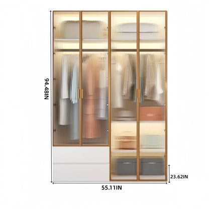 Aihm-Lon Wardrobes with Striped Glass Door Frames Large Storage Capacity  98"-110"