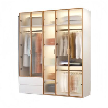 Aihm-Lon Wardrobes with Striped Glass Door Frames Large Storage Capacity  98"-110"