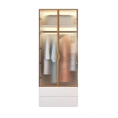 Aihm-Lon Wardrobes with Striped Glass Door Frames Large Storage Capacity  98"-110"