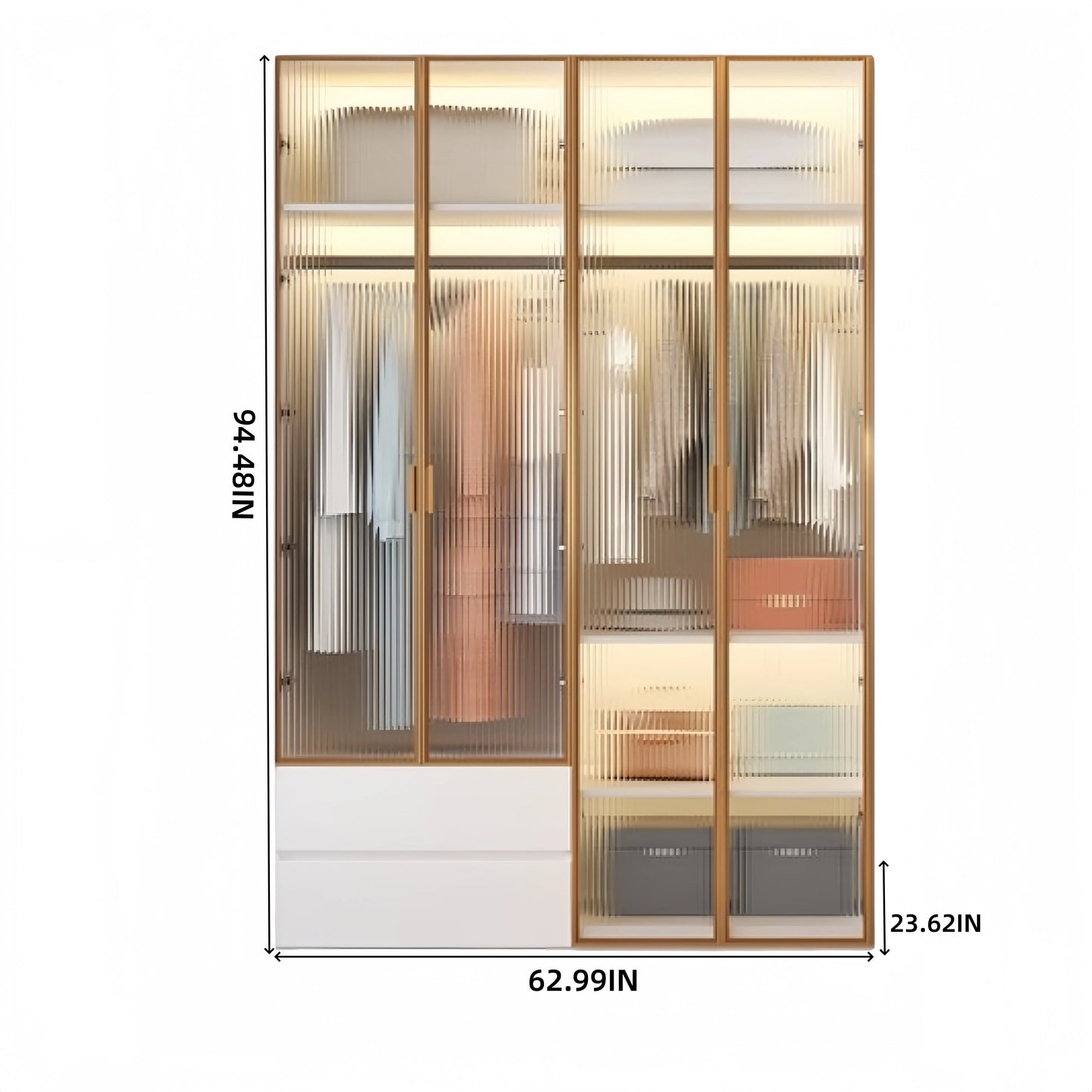 Aihm-Lon Wardrobes with Striped Glass Door Frames Large Storage Capacity  98"-110"