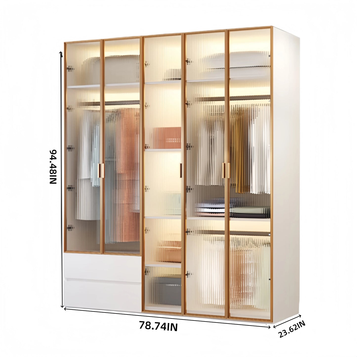 Aihm-Lon Wardrobes with Striped Glass Door Frames Large Storage Capacity  98"-110"