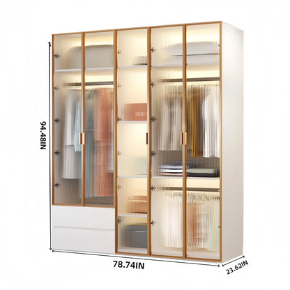 Aihm-Lon Wardrobes with Striped Glass Door Frames Large Storage Capacity  98"-110"