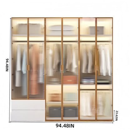 Aihm-Lon Wardrobes with Striped Glass Door Frames Large Storage Capacity  98"-110"