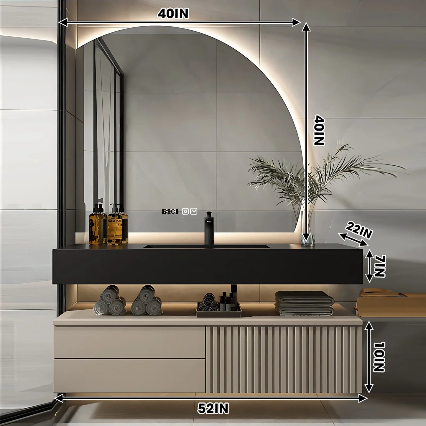 84‘’Solid Wood Bathroom Vanity Set with Integrated Sink and Smart Mirror